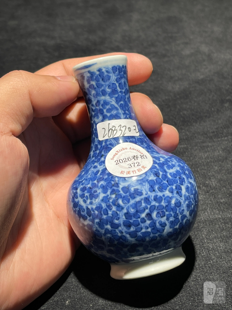 清晚期 青花花卉纹小天球瓶一对 - 图12